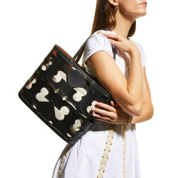 Tory Burch $698 134575 Ella Cutout Logo Small Black Tote NWT! - Picture 2 of 7